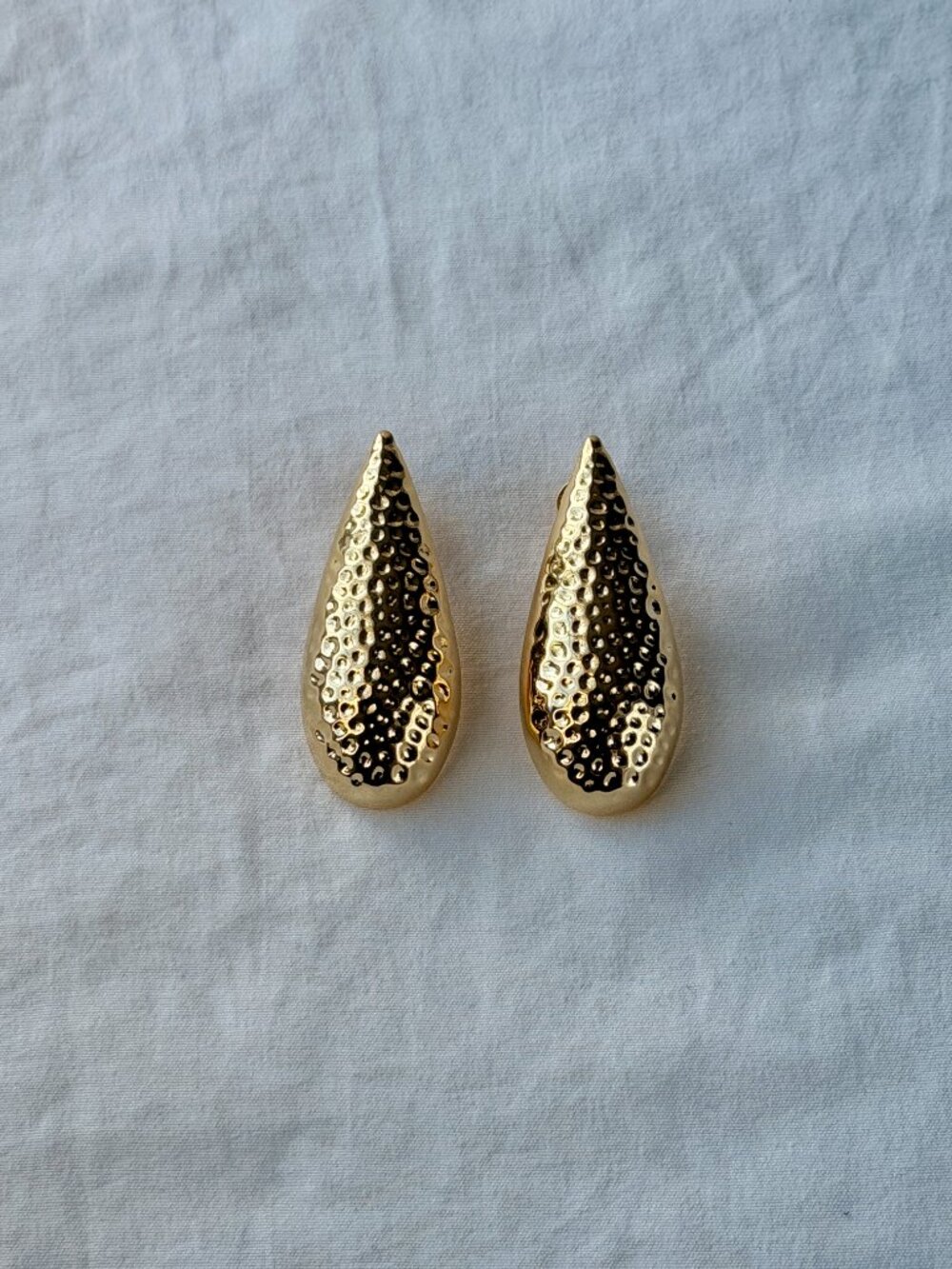 Dented Long Drop 18k Gold Plated Earrings